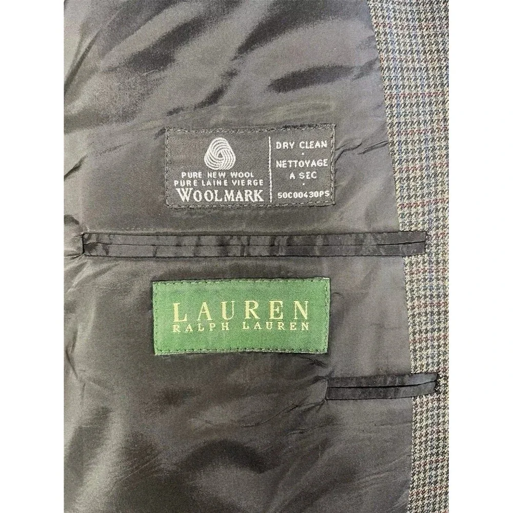 Lauren Ralph Lauren Mens 44R Blazer Wool Jacket Houndstooth Sport Coat